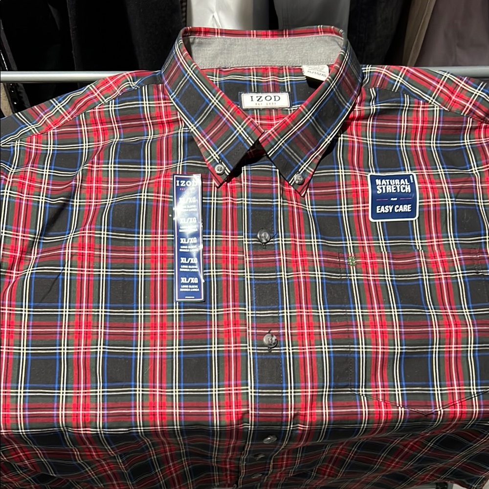 Izod Red and Blue Casual Button Down Shirt